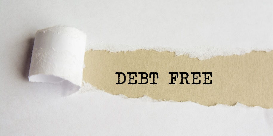 debt free printed on paper