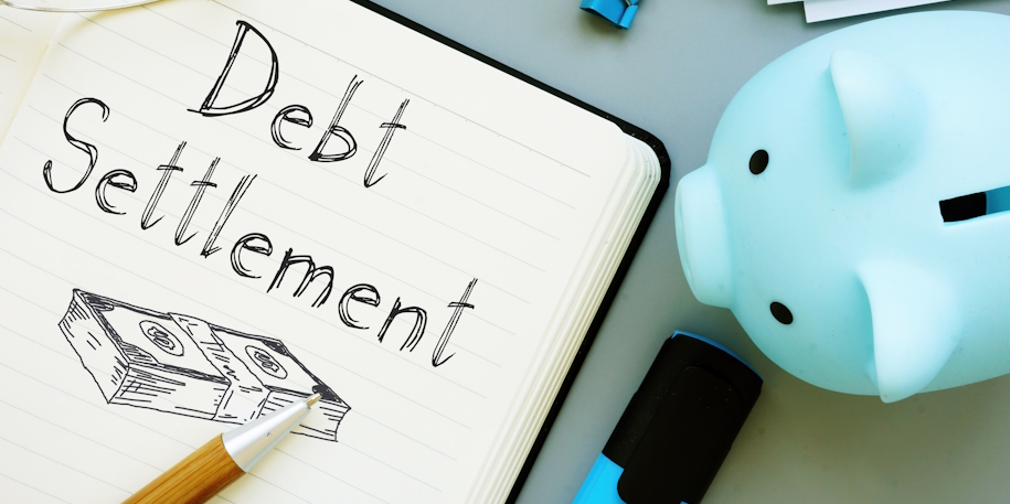 Debt Settlement is shown on the business photo using the text